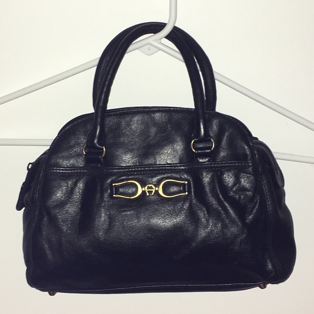 Etienne Aigner Doctor Bag Tool Bag Smooth Black Leather Handbag